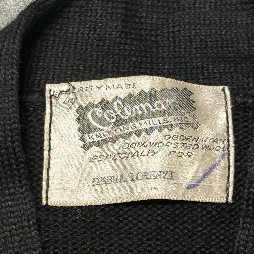 Vintage 50s 60s Coleman Black Worsted Wool Letterman Cardigan Sweater Small